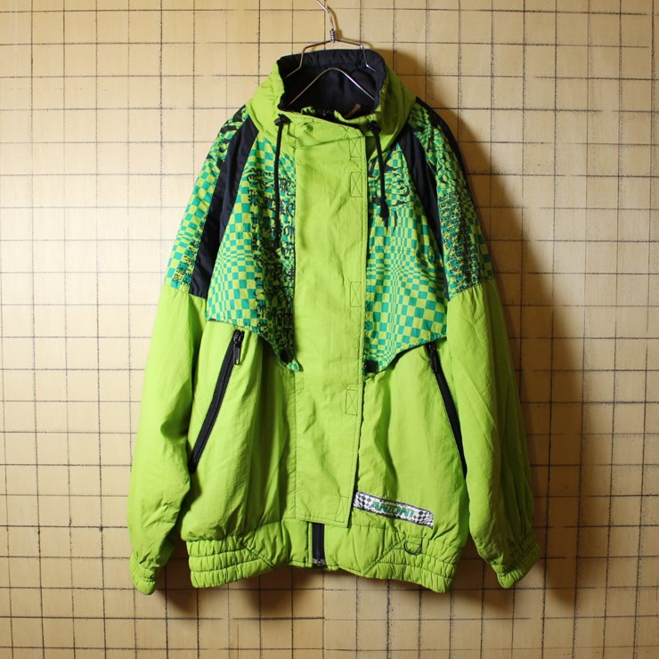 80s ヨーロッパ古着 グリーン 中綿 ナイロンジャケット メンズL相当 スキージャンパー ANZONI