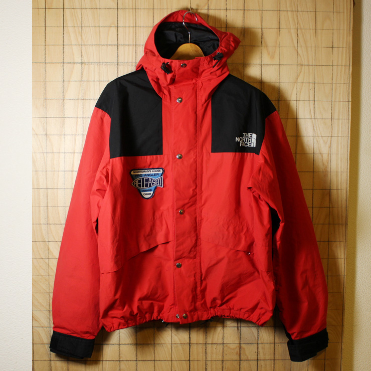 THE NORTH FACE/USA製90s古着レッド×ブラックMOUNTAIN RAINTEX JACKET/茶タグGORE-TEXナイロンジャケット/メンズXL