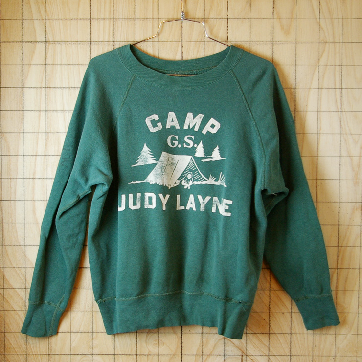 【ビンテージ】USA製60s古着CAMP G.S. JUDY LAYNEグリーンスウェット