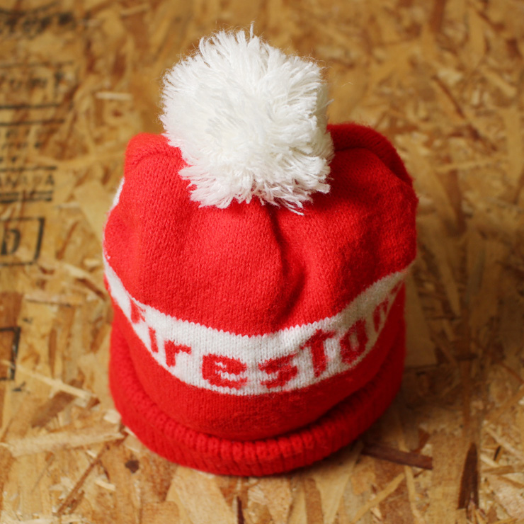 Firestone/ファイアストン/USA製(アメリカ製)古着レッド(赤)×ホワイト(白)ポンポン付ロゴ入りニットキャップ・ニット帽/ntc-20