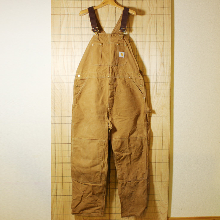 carhartt/古着USA製ダブルニーブラウンダック地オーバーオール/W40L30