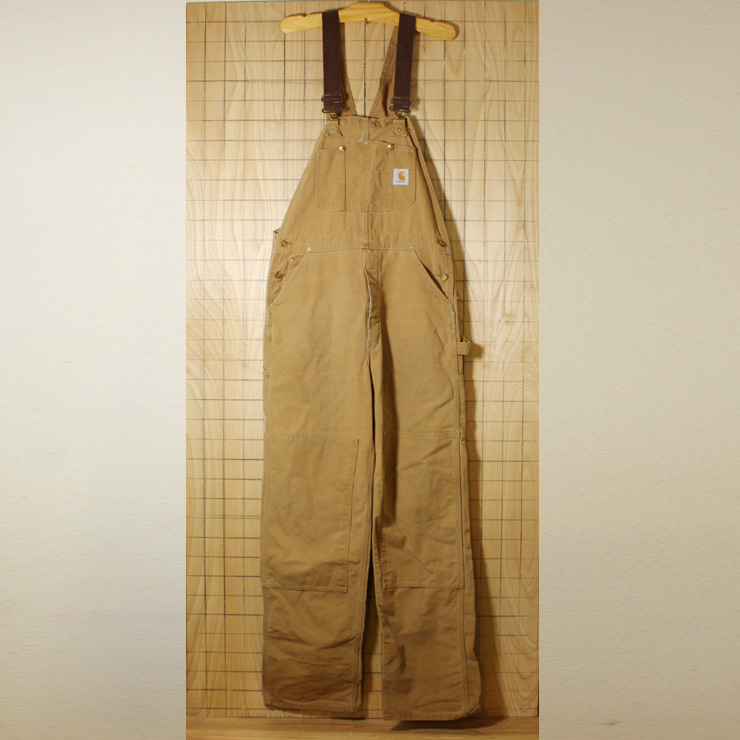 carhartt/USA製80s古着/ダブルニーブラウンダック地オーバーオール/W38相当/oa-34