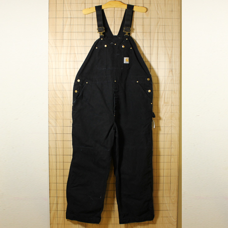 carhartt/USA製80s古着/ダブルニーブラックダック地オーバーオール/W44L30/oa-36