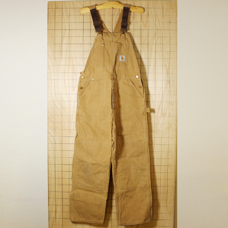 carhartt/USA製80s古着/ダブルニーブラウンダック地オーバーオール/W38相当/oa-37