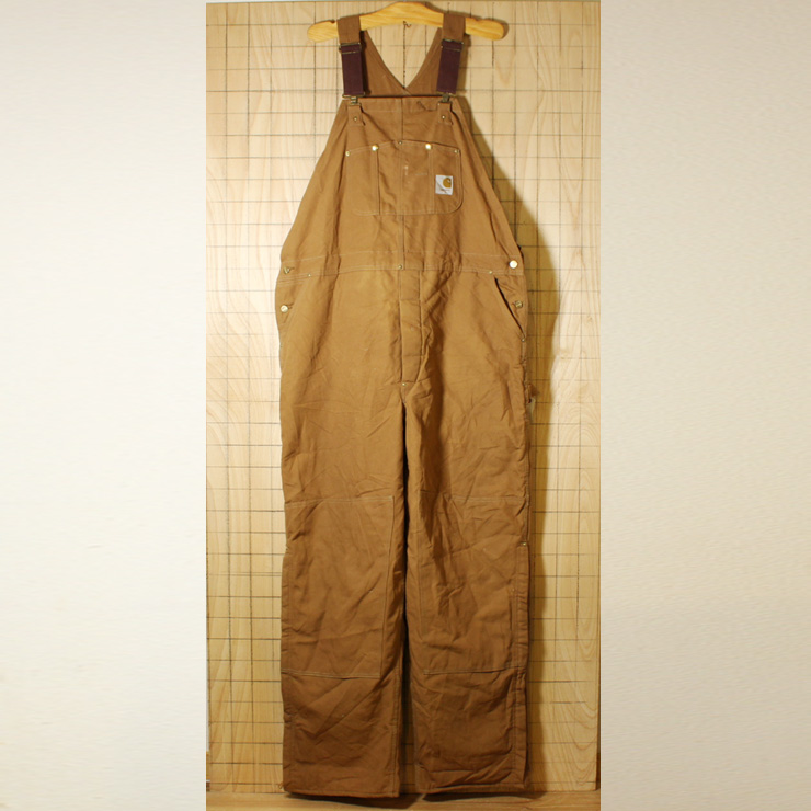 carhartt/USA製70sビンテージ古着/デッドストック/ダブルニーブラウンダック地/キルティングライナーオーバーオール/W48相当/ビッグサイズ