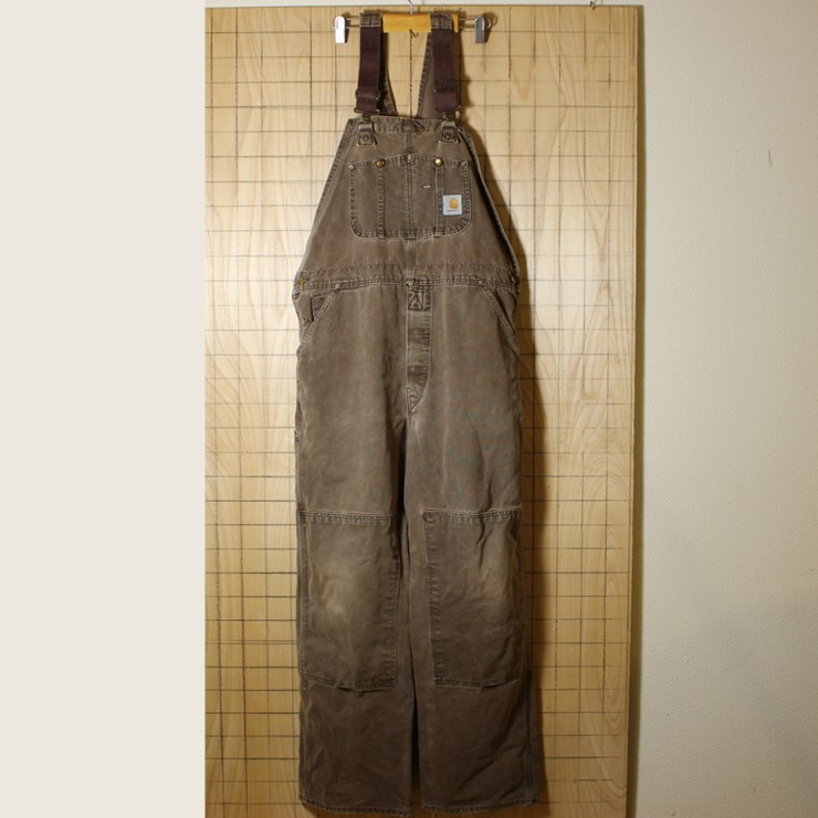 カーハート古着 ダブルニーオーバーオール ダークブラウンダック地 W40相当 carhartt ビッグサイズ oa-68