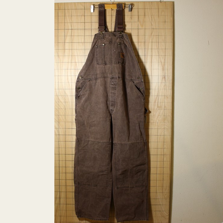 カーハート古着 ダブルニーオーバーオール ダークブラウンダック地 W42相当 carhartt ビッグサイズ oa-69