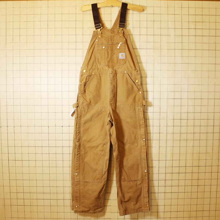 USA製 カーハート古着 ダブルニーオーバーオール ブラウン ダック地 W32 carhartt サイドジッパー oa-70