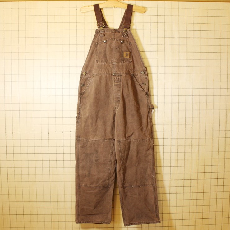 USA製 カーハート古着 ダブルニーオーバーオール ダークブラウンダック地 W36 carhartt oa-71