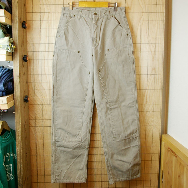 古着USA製カーハートダブルニーペインターパンツ(カーキ)【Carhartt】w32l36