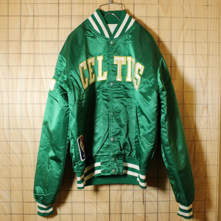 STARTER/USA製古着/グリーン/NBA-CELTICS/スナップボタンスタジャン/スタータージャケット/メンズM