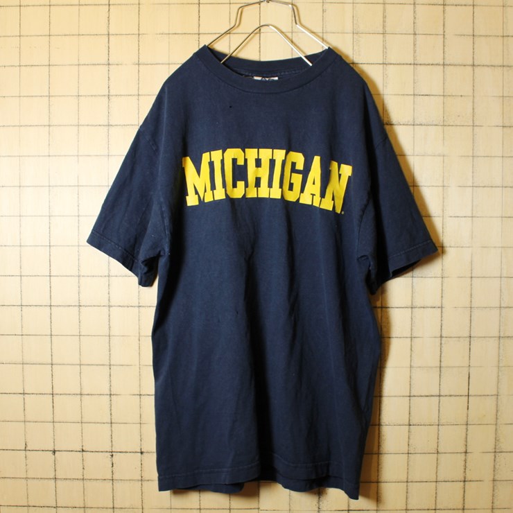 USA製 古着 Tシャツ ネイビー 半袖 MICHIGAN カレッジ メンズM ALSTYLE APPAREL & ACTIVEWEAR