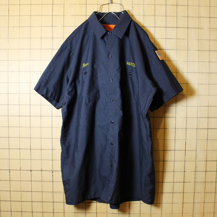 Dickies ディッキーズ 古着 半袖 ワークボックスシャツ hayco WELL TESTERS INC. ワッペン 刺繍 メンズL