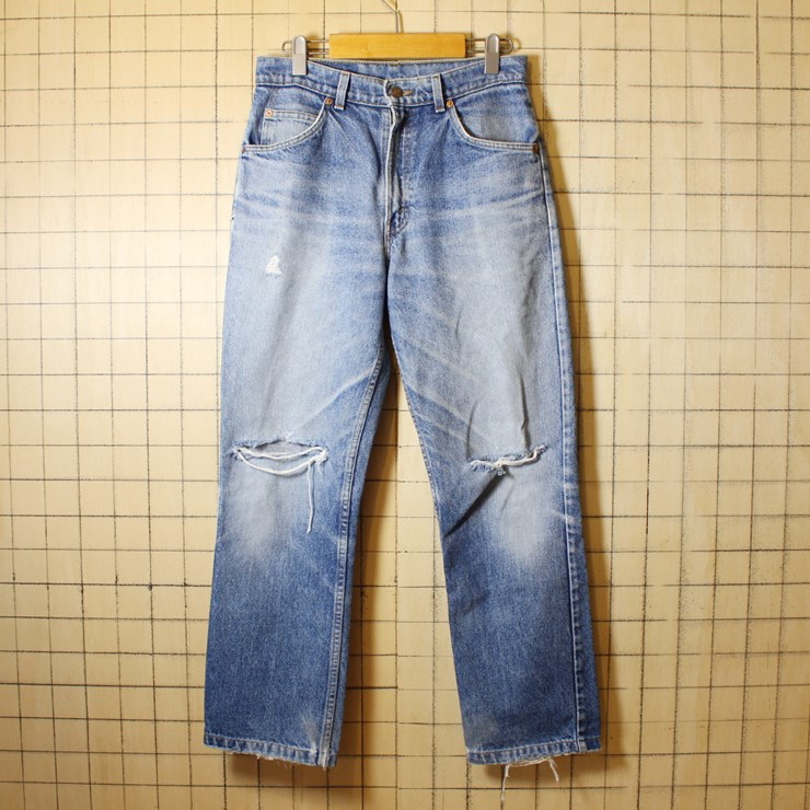 Levis リーバイス 619 ダメージ ジーンズ クラッシュ デニム パンツ ストレート CANADA製 古着 ブルー W30