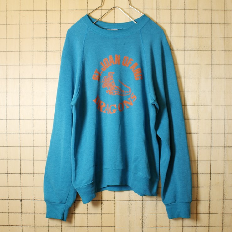 古着 USA製 Lee プリント スウェット 80s STURDY SWEATS ブルー トレーナー メンズM相当 ST.JOAN OF ARC DRAGONS