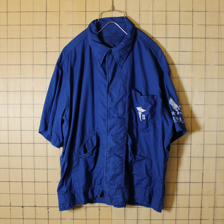 1950's US Army Medical JKT 古着 USA製 ミリタリー シャツジャケット 半袖 ボックス ブルー メンズL アメリカ古着