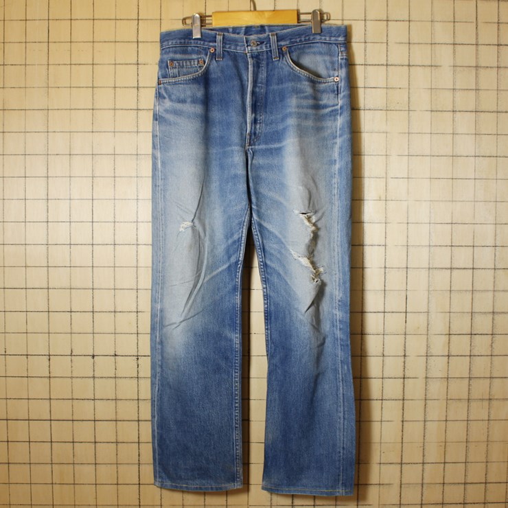 Levis リーバイス 501 ダメージ 穴あき ジーンズ デニム パンツ USA製 古着 ブルー W33