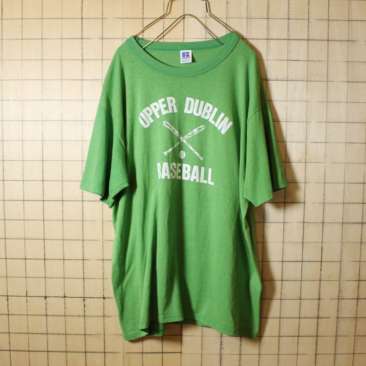 USA製 RussellAthletic 古着 プリント 半袖 Tシャツ グリーン メンズL ラッセルアスレチック