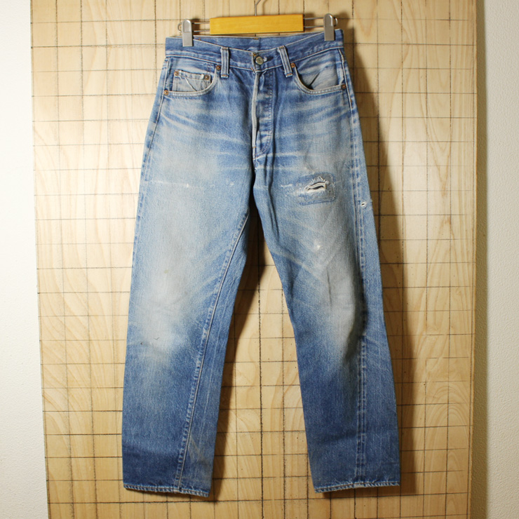 Levi's501 66後期/70sUSA製ビンテージ古着/ブルーデニムパンツ・ダメージジーンズ/W29L31/実寸W28インチ