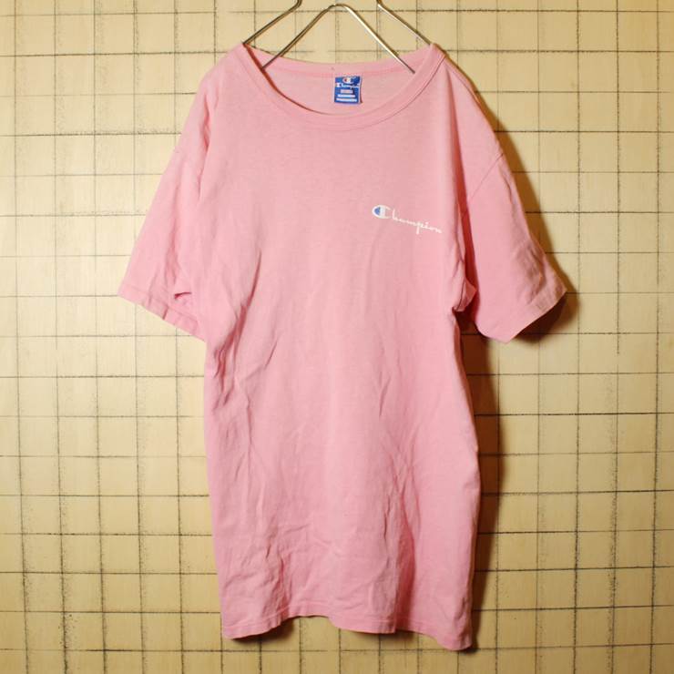 90s USA製 champion チャンピオン 古着 Tシャツ 両面プリント ピンク メンズM