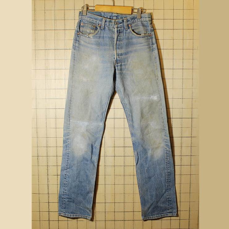 USA製 古着 Levis リーバイス 501xx ダメージ リペア ジーンズ デニム パンツ ブルー W30 pan304