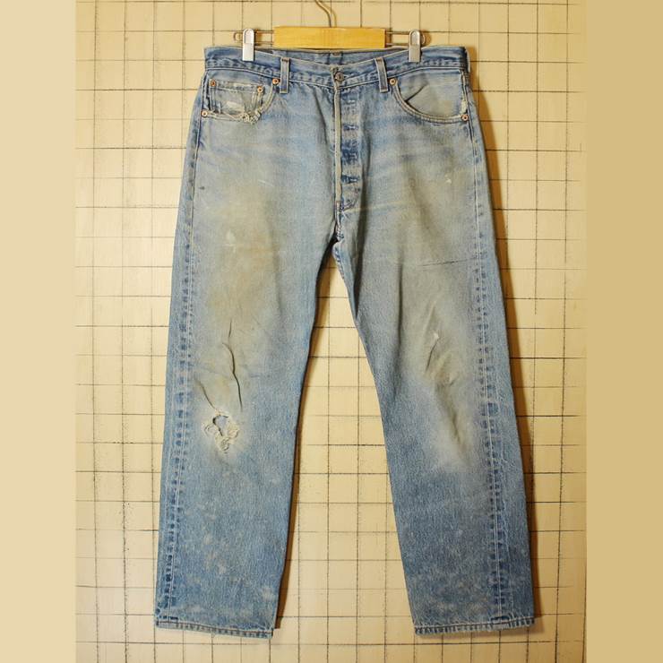 古着 Levis リーバイス 501xx ダメージ ジーンズ デニム パンツ ブルー W36 pan308