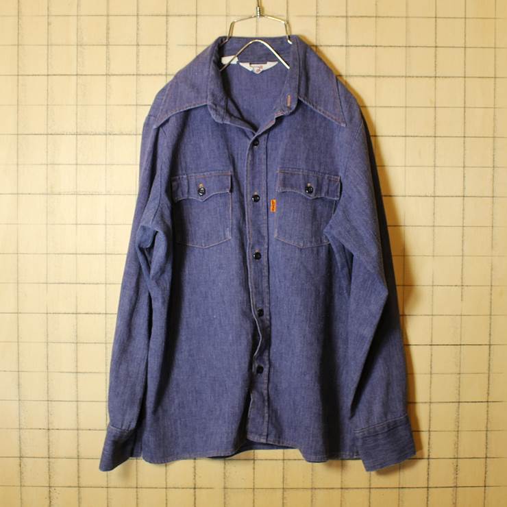 USA製 Levis 70s 古着 デニム 長袖 シャツ ネイビー メンズSM相当 リーバイス pan313