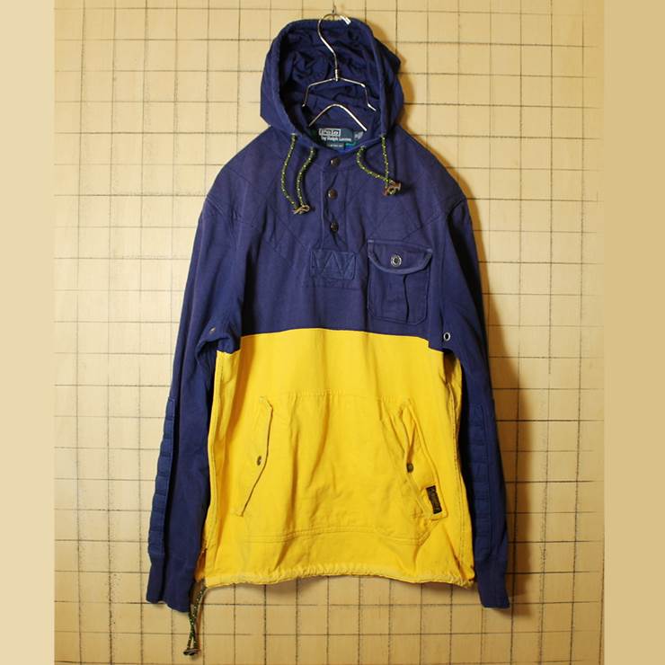 POLO Ralph Lauren スウェット パーカー メンズM ネイビー イエロー ハーフジップ 古着 TALON トレーナー pan315