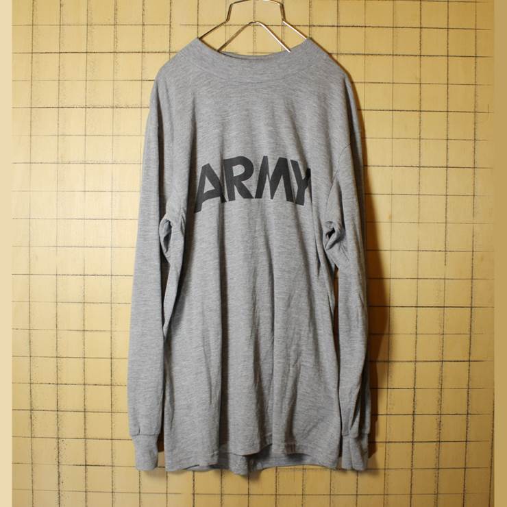 ARMY 両面プリント プルオーバー 長袖Tシャツ 杢グレー メンズM相当 古着 シャツ ロンT インナー