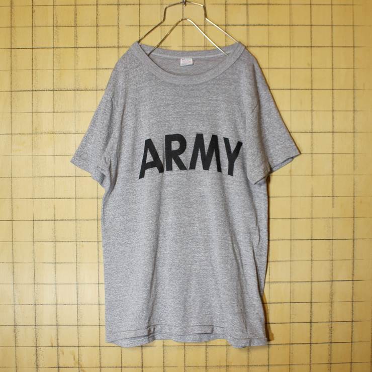 80s USA製 champion チャンピオン ARMY Tシャツ プリント 杢霜降りグレー メンズM トリコタグ 古着