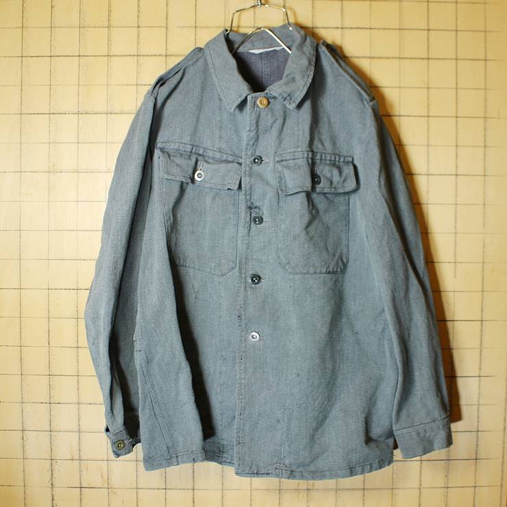 50s-60s ミリタリー スイス軍 グレー デニム ワーク シャツジャケット メンズML相当 古着
