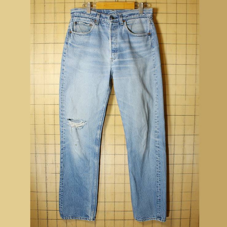 USA製 80s Levis リーバイス 501-0115 ダメージ ジーンズ デニム パンツ ブルー W32 古着