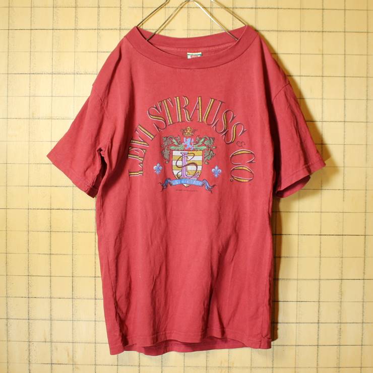 USA製 90s Levis リーバイス プリント Tシャツ 半袖 エンジレッド メンズL アメリカ古着