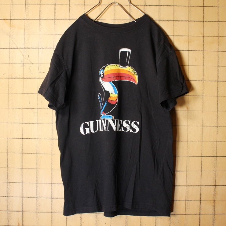 USA GUINNESS ギネスビール マスコット トゥーカン プリント Tシャツ ブラック 黒 半袖 メンズS アメリカ古着