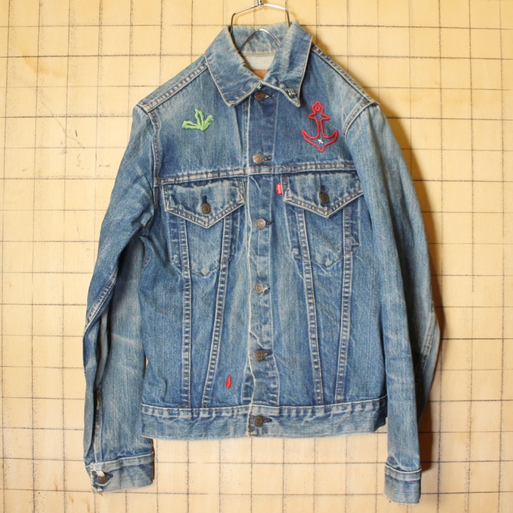 USA製 70s Levis リーバイス 70505 スモールe デニム ジャケット メンズS相当 4TH 刺繍 ブルー 濃紺 ケアタグ アメリカ古着