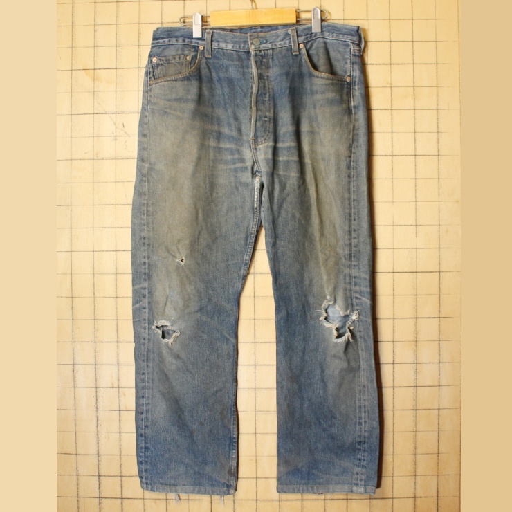 90s USA製 Levis 501 リーバイス ブルー ジーンズ デニム ダメージ パンツ W36 アメリカ古着