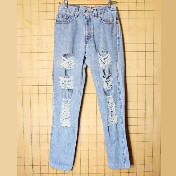 90s USA製 Levis 560 リーバイス ブルー ジーンズ デニム ダメージ パンツ W29相当 ルーズフィット アメリカ古着