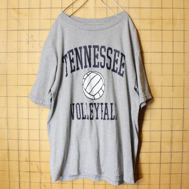 70s 80s USA製 The Cotton Exchange TENNESSEE VOLLEYBALL プリント Tシャツ グレー 半袖 メンズXL アメリカ古着