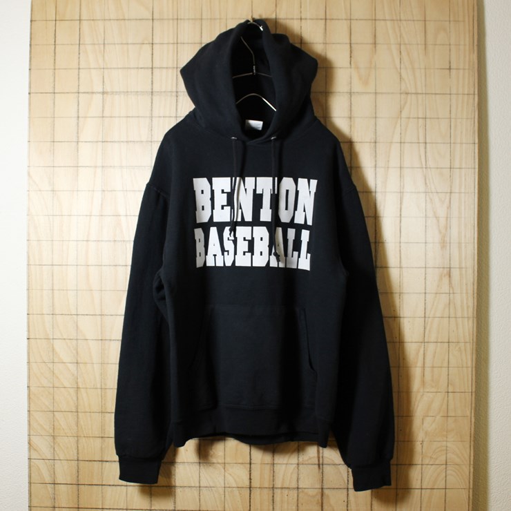 JERZEES/古着/ブラック/BENTON BASEBALL両面プリントスウェットパーカー/メンズS