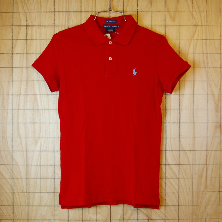 【Ralph Lauren】古着レッド(赤)レディース半袖ポロシャツ|Mサイズ【ラルフローレン】