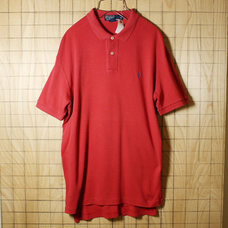 POLO by Ralph Lauren/古着/レッド・朱色/コットン100%ワンポイントポロシャツ/メンズM