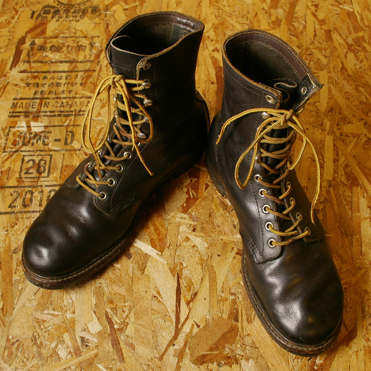 【RED WING】USA製プリント羽タグ70s-80sブラック本革レザー編み上げワークブーツ|サイズUS10|28.5cm相当