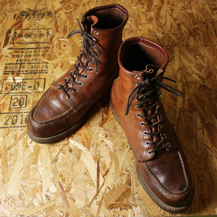 RED WING/USA製80sプリント羽タグブラウン本革レザー編み上げワークブーツ/28.5cm相当