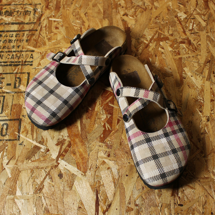 BIRKENSTOCK ビルケンシュトック Birki's ビルキー 古着 ベージュ チェック ROWLEY サンダル スリッパ 38 24.5cm