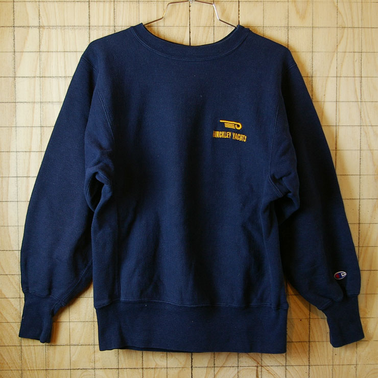 【Champion】USA製リバースウィーブ古着80s後期刺繍タグワンポイントネイビー(紺)HINCKLEY-YACHTSスウェット|サイズS