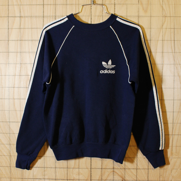 【adidas】USA製80sビンテージ古着ネイビーワンポイントロゴラグランスウェット|メンズS / 古着屋ataco garage