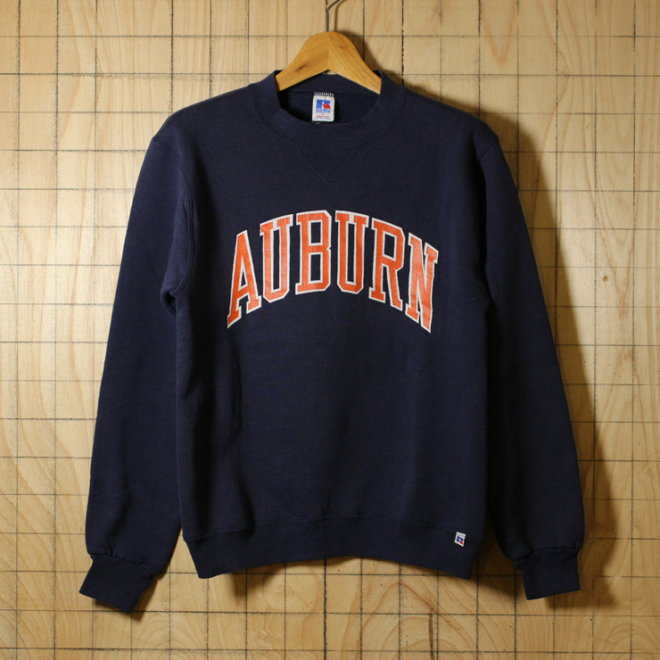 RUSSELL ATHLETIC/80sUSA製古着ネイビーAUBURNプリントスウェット/メンズSサイズ