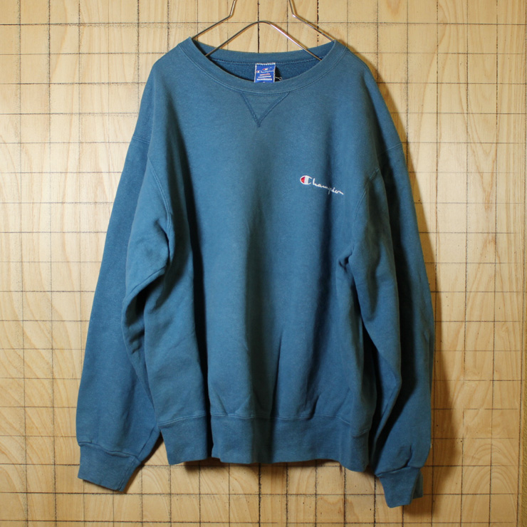 champion/90's/古着/スモーキーブルー/ワンポイント刺繍スウェット/メンズXL/sw-176