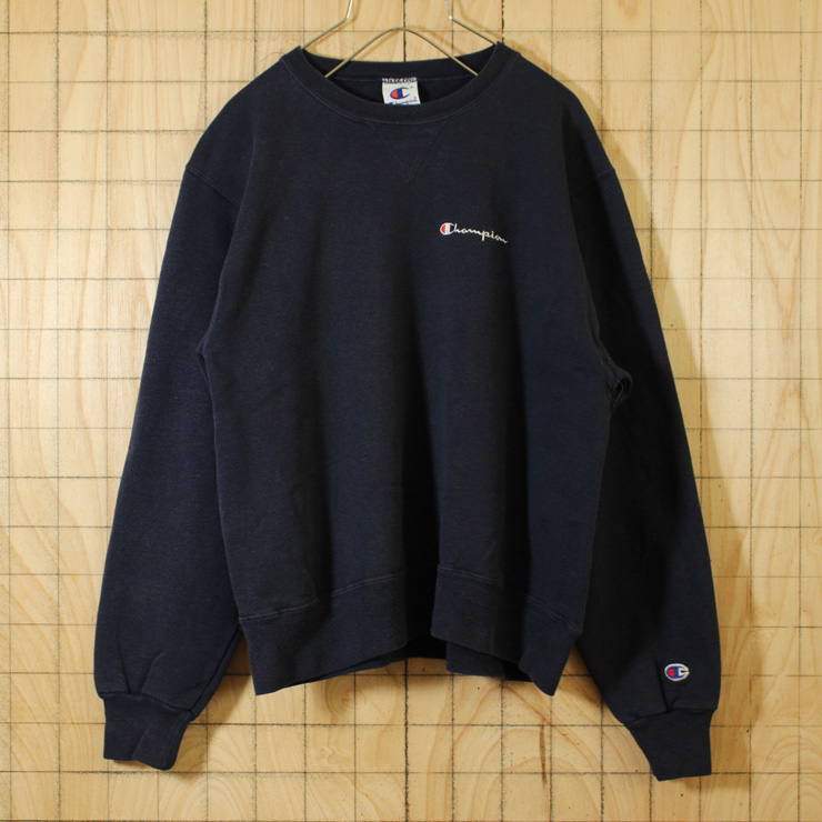 champion/00's/古着/ネイビー/ワンポイント刺繍スウェット/メンズM/sw-177