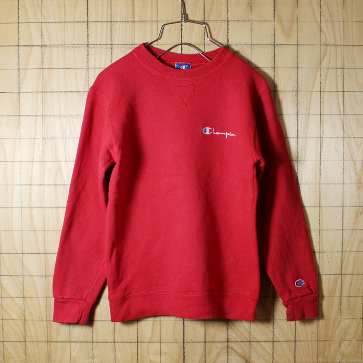 champion/90s古着/レッド/ワンポイント刺繍スウェット/キッズL14-16/sw-183